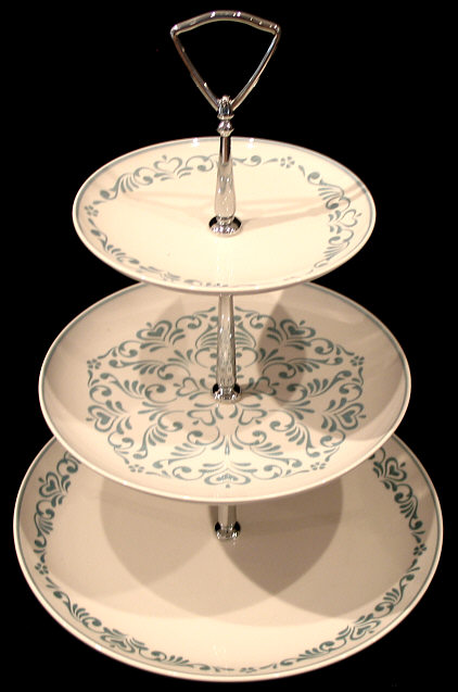 FRANCISCAN BLUE FANCY    3 TIER SERVING TRAY PLATTER  